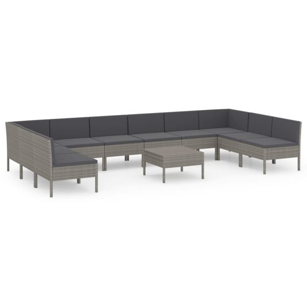 1 Loungeset Met Kussens Poly Rattan Grijs - Afbeelding 2