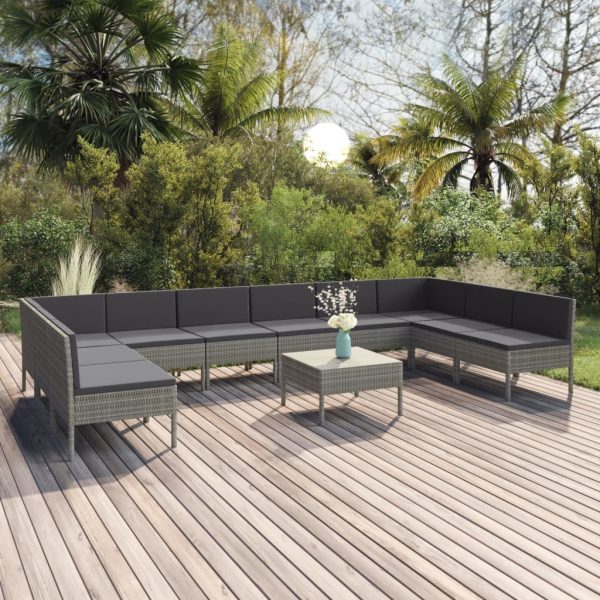 1 Loungeset Met Kussens Poly Rattan Grijs