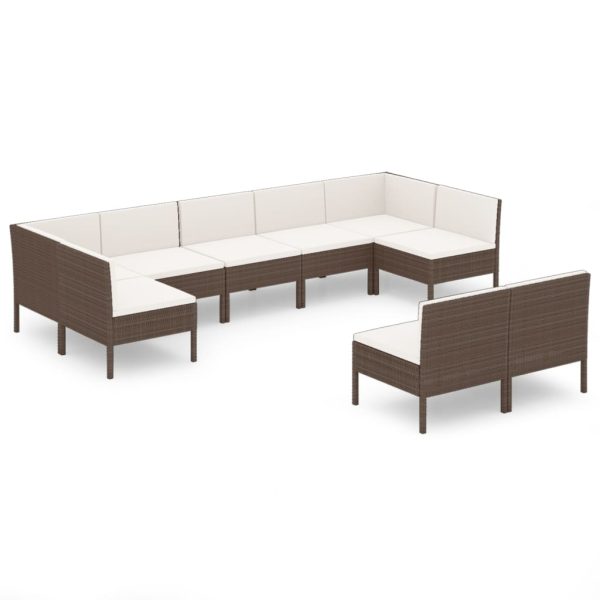 9-Delige Loungeset Met Kussens Poly Rattan Bruin - Afbeelding 2