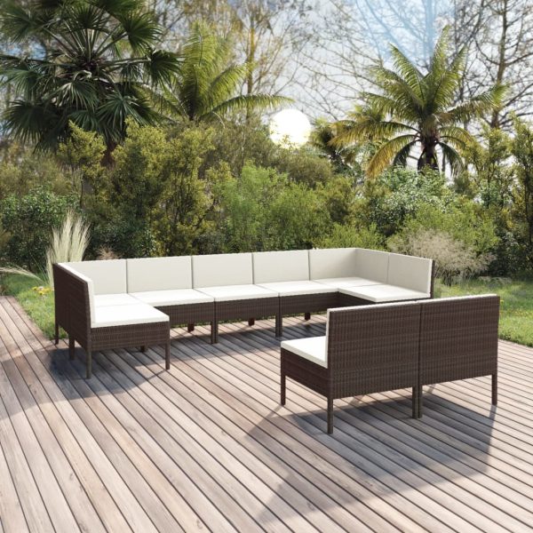 9-Delige Loungeset Met Kussens Poly Rattan Bruin