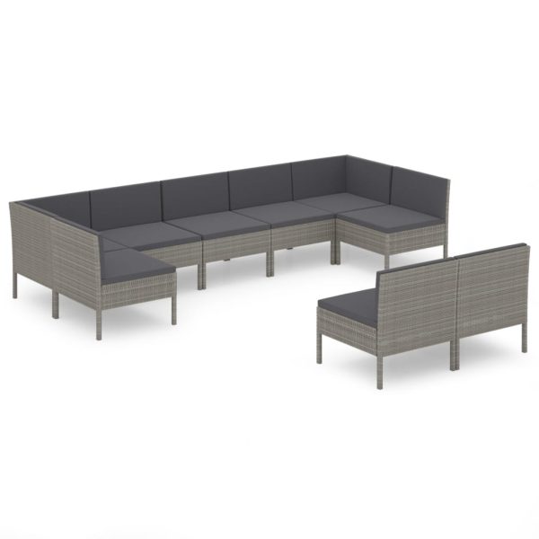 9-Delige Loungeset Met Kussens Poly Rattan Grijs - Afbeelding 2