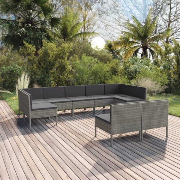 9-Delige Loungeset Met Kussens Poly Rattan Grijs