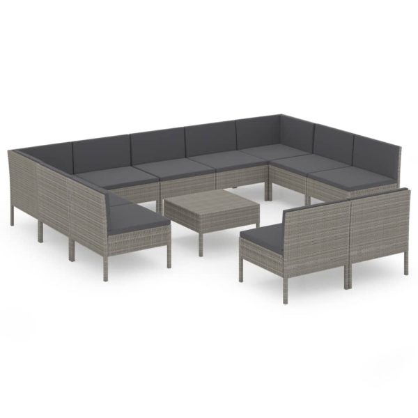 12-Delige Loungeset Met Kussens Poly Rattan Grijs - Afbeelding 2