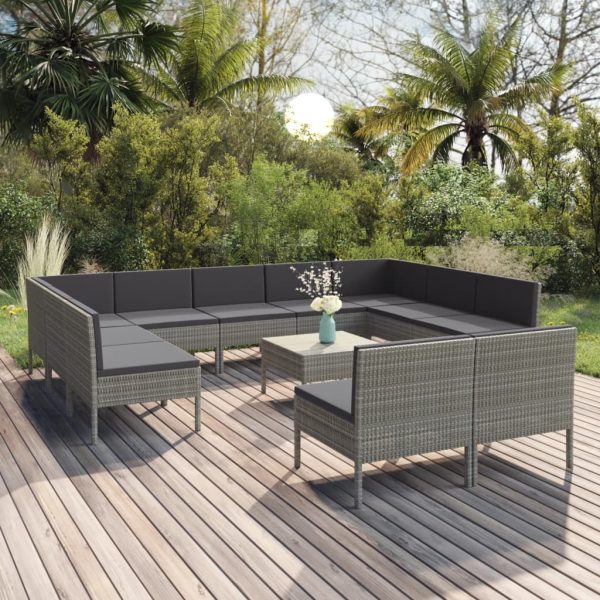 12-Delige Loungeset Met Kussens Poly Rattan Grijs