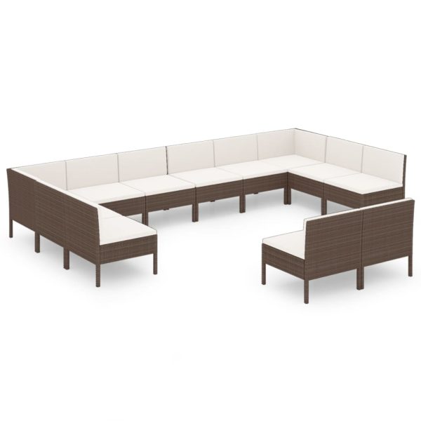 12-Delige Loungeset Met Kussens Poly Rattan Bruin - Afbeelding 2