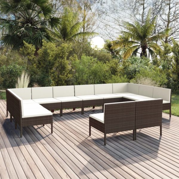 12-Delige Loungeset Met Kussens Poly Rattan Bruin