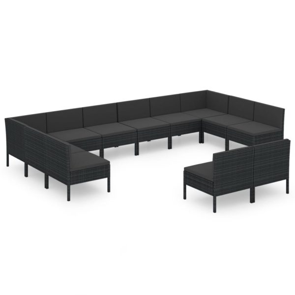 12-Delige Loungeset Met Kussens Poly Rattan Zwart - Afbeelding 2