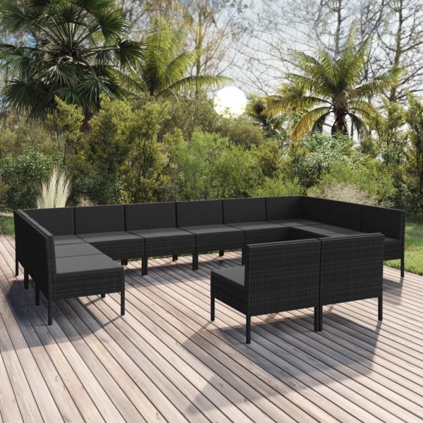 12-Delige Loungeset Met Kussens Poly Rattan Zwart