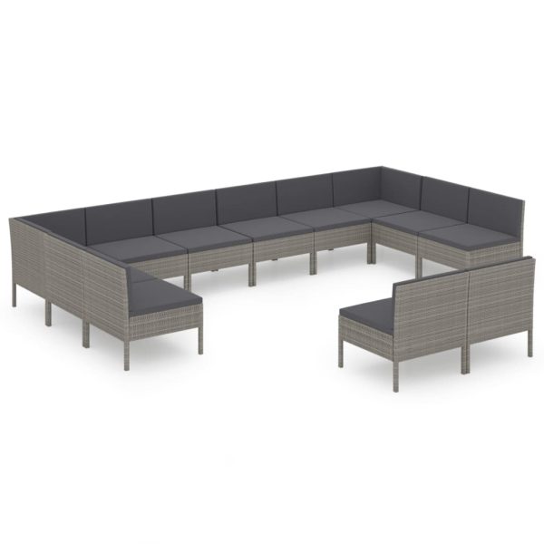 12-Delige Loungeset Met Kussens Poly Rattan Grijs - Afbeelding 2