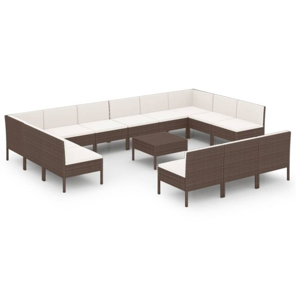 14-Delige Loungeset Met Kussens Poly Rattan Bruin - Afbeelding 2