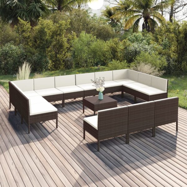 14-Delige Loungeset Met Kussens Poly Rattan Bruin