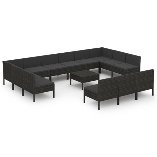 14-Delige Loungeset Met Kussens Poly Rattan Zwart - Afbeelding 2