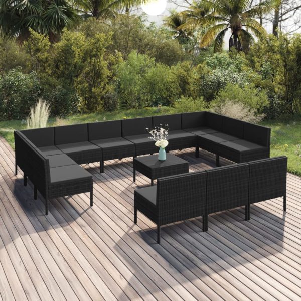 14-Delige Loungeset Met Kussens Poly Rattan Zwart