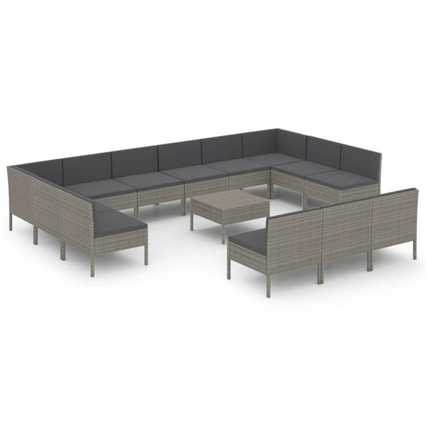 14-Delige Loungeset Met Kussens Poly Rattan Grijs - Afbeelding 2