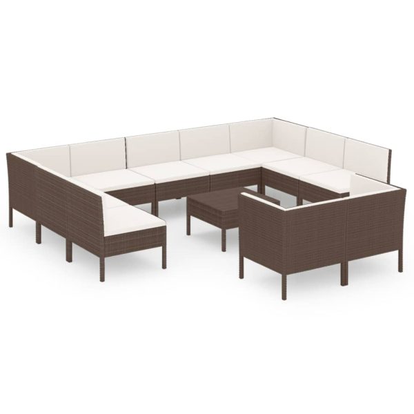 12-Delige Loungeset Met Kussens Poly Rattan Bruin - Afbeelding 2