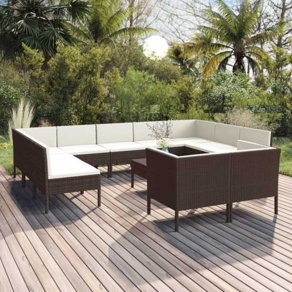 12-Delige Loungeset Met Kussens Poly Rattan Bruin