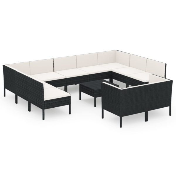 12-Delige Loungeset Met Kussens Poly Rattan Zwart - Afbeelding 2