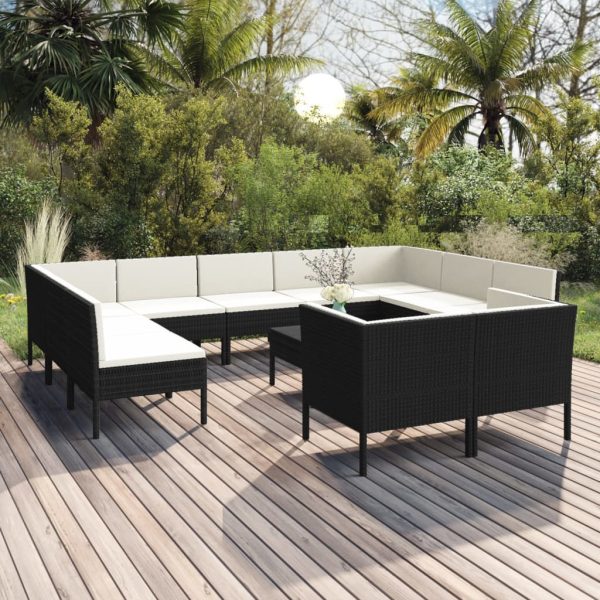 12-Delige Loungeset Met Kussens Poly Rattan Zwart