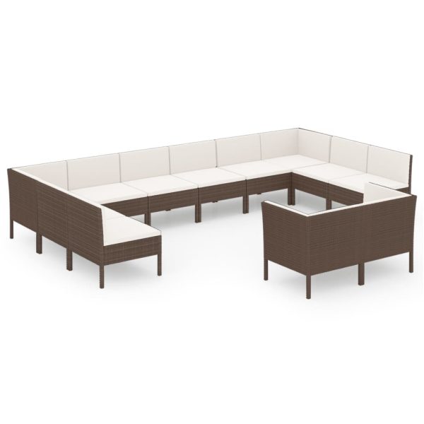 12-Delige Loungeset Met Kussens Poly Rattan Bruin - Afbeelding 2