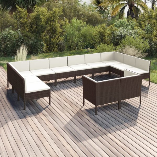 12-Delige Loungeset Met Kussens Poly Rattan Bruin