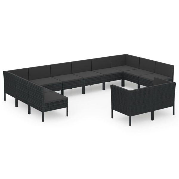 12-Delige Loungeset Met Kussens Poly Rattan Zwart - Afbeelding 2