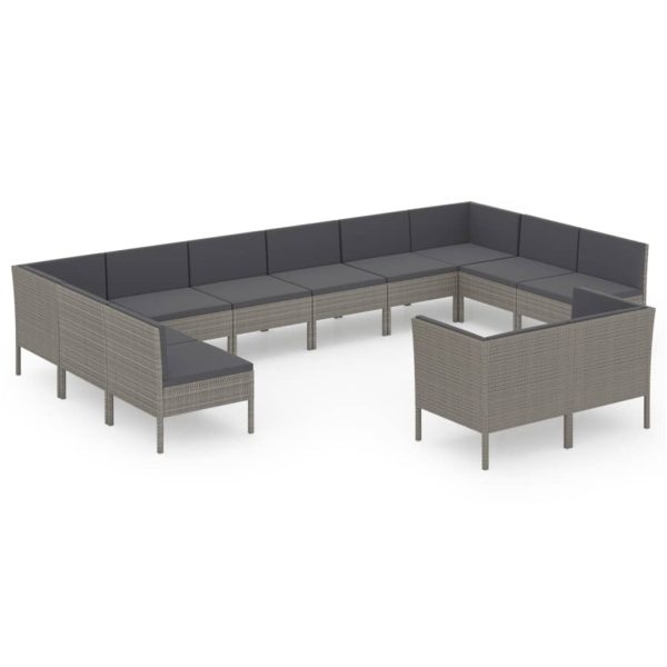 12-Delige Loungeset Met Kussens Poly Rattan Grijs - Afbeelding 2