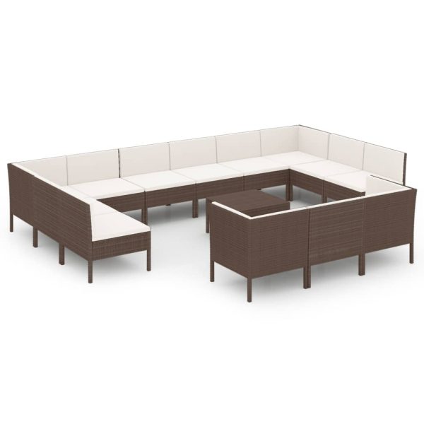 14-Delige Loungeset Met Kussens Poly Rattan Bruin - Afbeelding 2