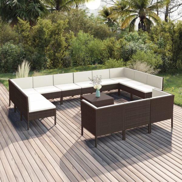 14-Delige Loungeset Met Kussens Poly Rattan Bruin