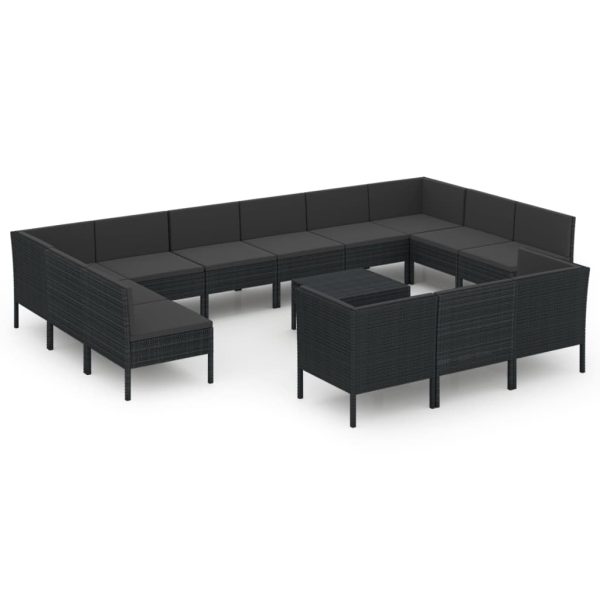 14-Delige Loungeset Met Kussens Poly Rattan Zwart - Afbeelding 2