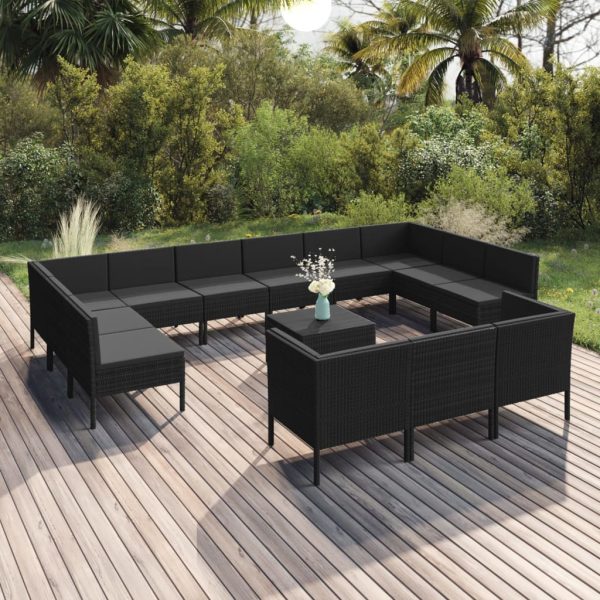 14-Delige Loungeset Met Kussens Poly Rattan Zwart