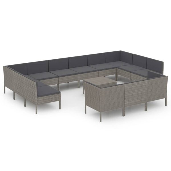 14-Delige Loungeset Met Kussens Poly Rattan Grijs - Afbeelding 2