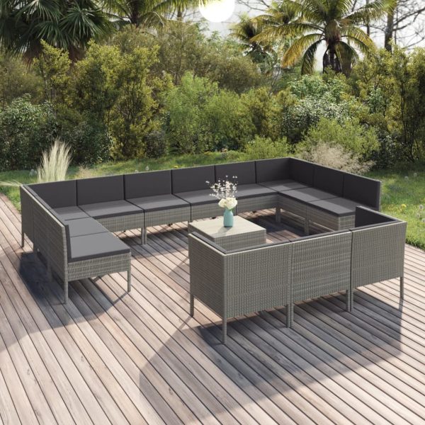 14-Delige Loungeset Met Kussens Poly Rattan Grijs