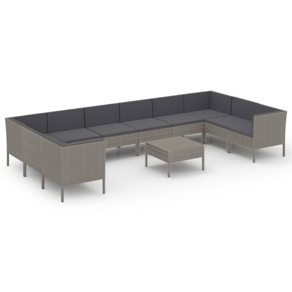 1 Loungeset Met Kussens Poly Rattan Grijs - Afbeelding 2