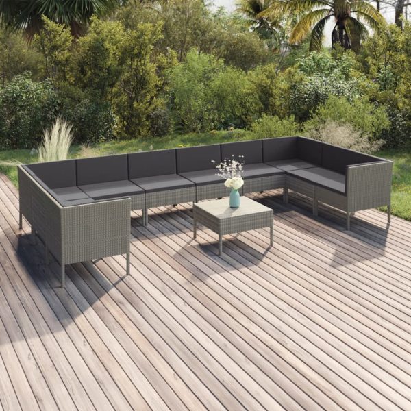 1 Loungeset Met Kussens Poly Rattan Grijs