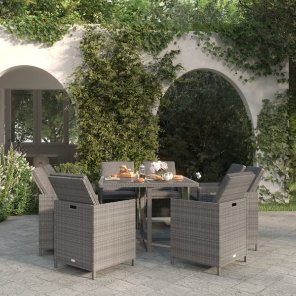 9-Delige Tuinset Met Kussens Poly Rattan Grijs