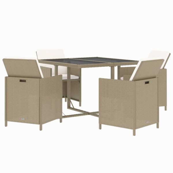 5-Delige Tuinset Met Kussens Poly Rattan Beige - Afbeelding 3