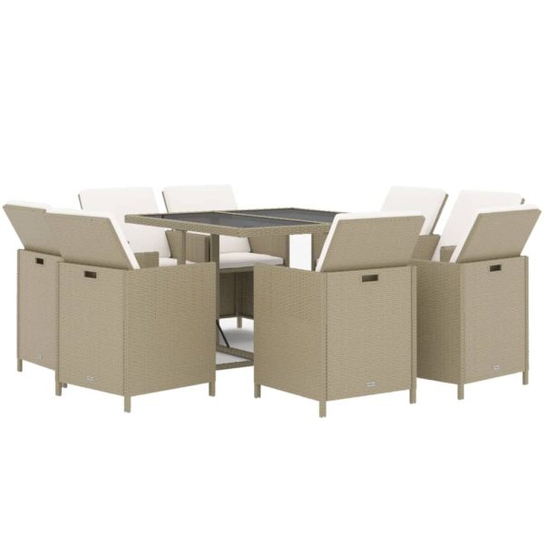 9-Delige Tuinset Met Kussens Poly Rattan Beige - Afbeelding 3