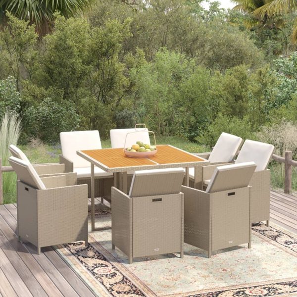 9-Delige Tuinset Met Kussens Poly Rattan Beige En Bruin