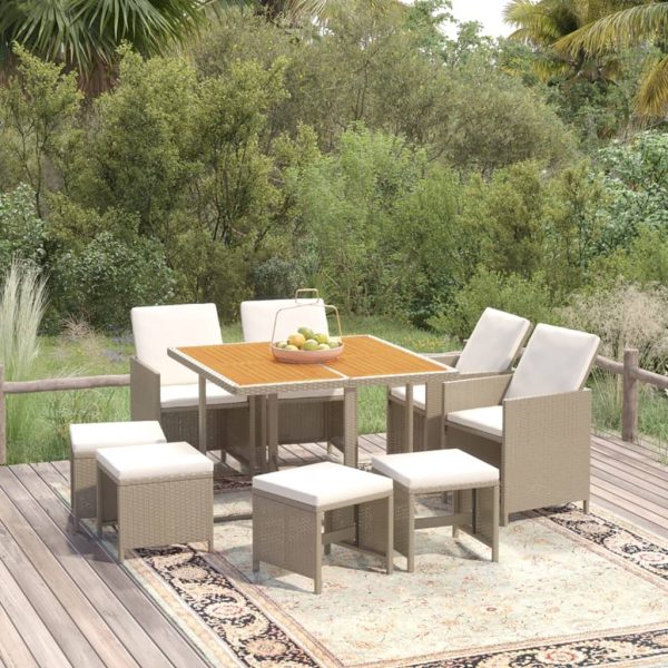 9-Delige Tuinset Met Kussens Poly Rattan Beige En Bruin