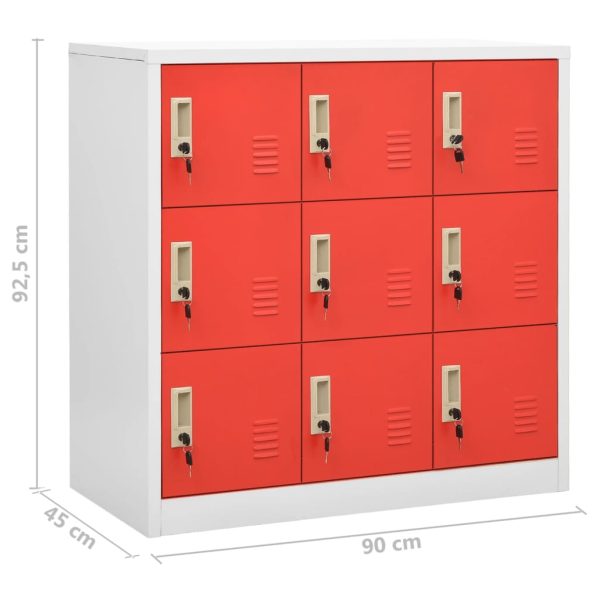 Lockerkasten 90X45X92,5 Cm Staal Lichtgrijs En Rood - Afbeelding 9