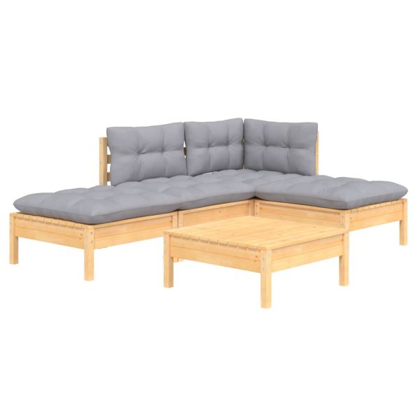 Loungeset Met Grijze Kussens Grenenhout - Afbeelding 3