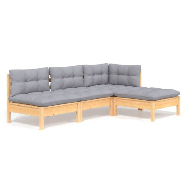 Loungeset Met Grijze Kussens Grenenhout - Afbeelding 2