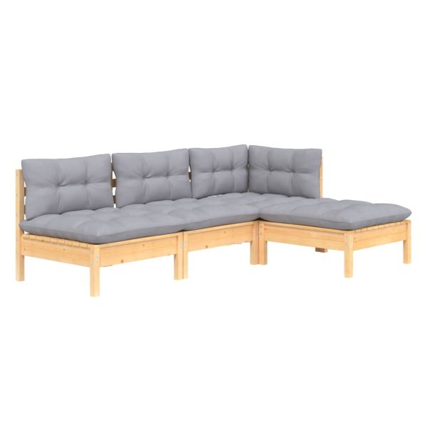 Loungeset Met Grijze Kussens Grenenhout - Afbeelding 3