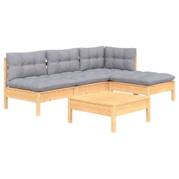 Loungeset Met Grijze Kussens Grenenhout - Afbeelding 3