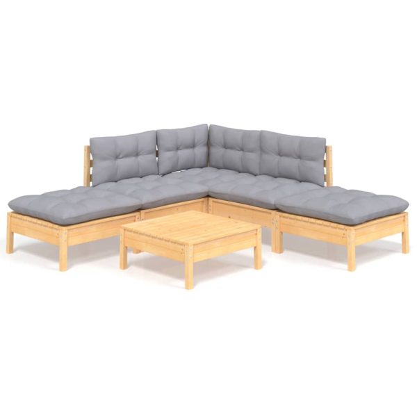 Loungeset Met Grijze Kussens Grenenhout - Afbeelding 2