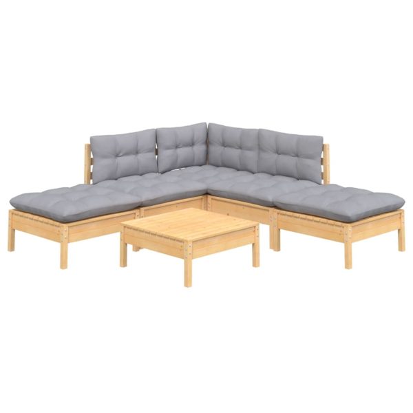 Loungeset Met Grijze Kussens Grenenhout - Afbeelding 3