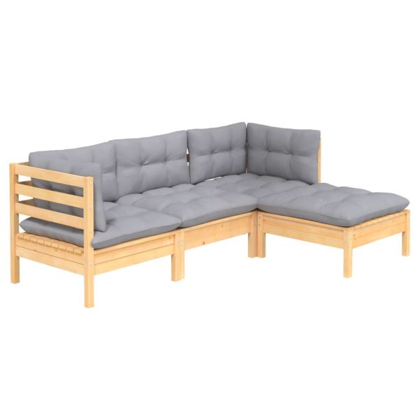 Loungeset Met Grijze Kussens Grenenhout - Afbeelding 3