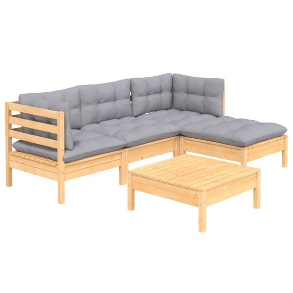 Loungeset Met Grijze Kussens Grenenhout - Afbeelding 3