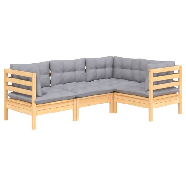 Loungeset Met Grijze Kussens Grenenhout - Afbeelding 3