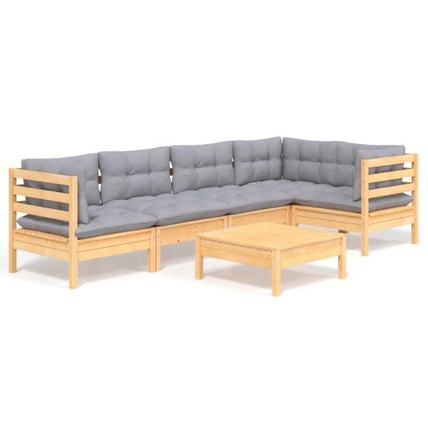 Loungeset Met Grijze Kussens Grenenhout - Afbeelding 2